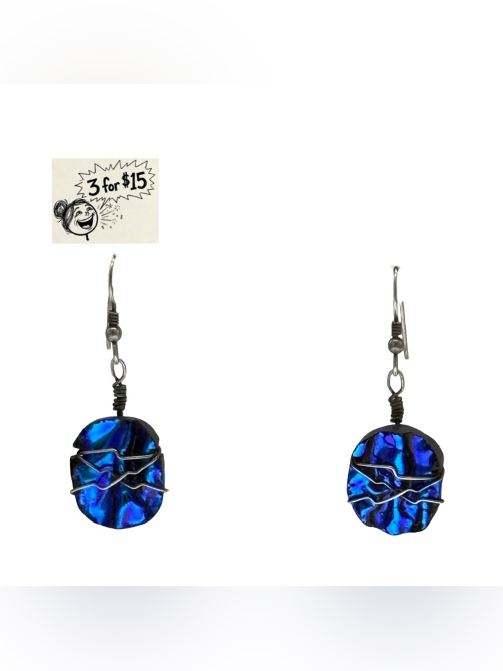 Blue Abalone Shell Wire Wrapped Dangle Earrings - Handmade Iridescent Jewelry